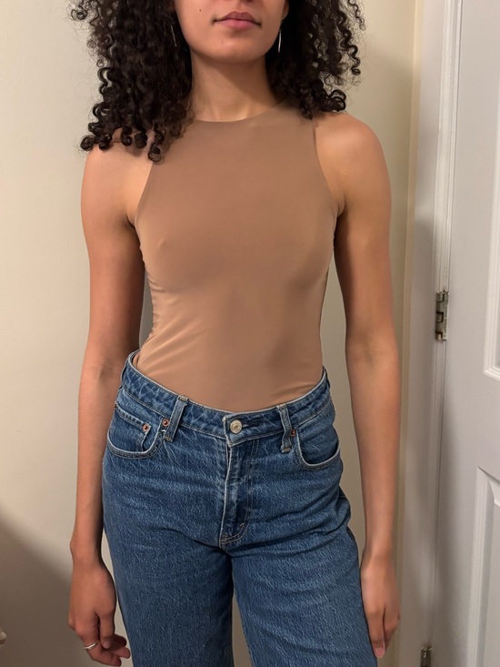 Boohoo Tops - Boohoo Sleeveless High Neck Bodysuit in Tan